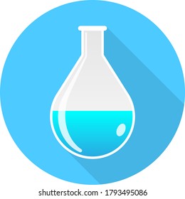 Circle Laboratory Equipment Cartoon Vector - Round Bottom Evaporating Flask Long Shadow Round Icon