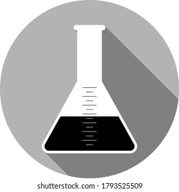 Vector De Caricatura De Equipo De Laboratorio Círculo - Icono De Cara De Erlenmeyer De Silueta Negra Y Blanca Aislado En Fondo Blanco