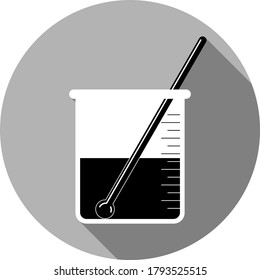 Circle Laboratory Equipment Cartoon Vector - Black-White Silhouette Beaker, Glass Stirring Rod Stick Long Shadow Round Icon