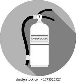 Circle Laboratory Equipment Cartoon Vector - Black-White Silhouette Foam Carbon Dioxide Fire Extinguisher Cylinder Long Shadow Round Icon