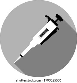 Circle Laboratory Equipment Cartoon Vector - Black-White Silhouette 
Micro Pipette Long Shadow Round Icon