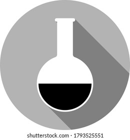 Circle Laboratory Equipment Cartoon Vector - Black-White Silhouette Round Bottom Boiling Flask Long Shadow Round Icon