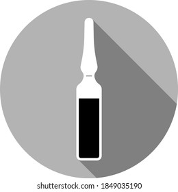 Circle Laboratory Equipment Cartoon Vector - Black-White Silhouette Medical Ampule Long Shadow Round Icon