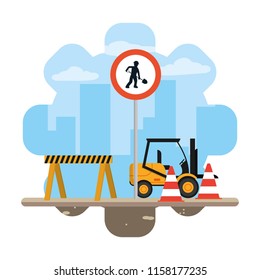 circle laborer embblem and forklift with caution equipment