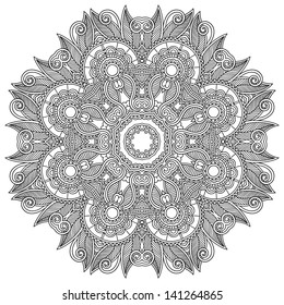 Circle lace black and white ornament, round ornamental geometric doily pattern
