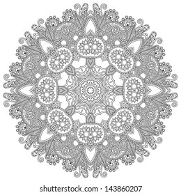 Circle lace black and white ornament, round ornamental geometric doily pattern