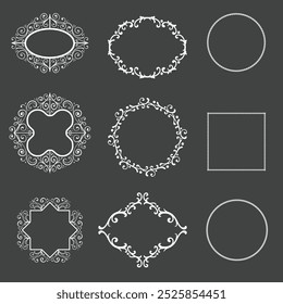 Circle lace doily, napkins with laser cutted frill. Round plates for cakes with floral ornament. Classic wedding table decoration vector set