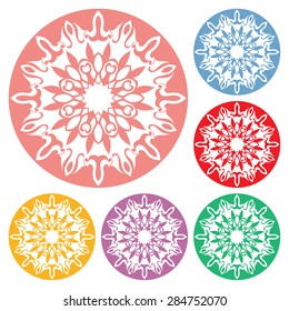 Circle lace doily patterns set, round geometric mandala ornament, christmas snowflake decoration.