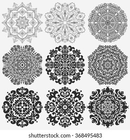 Circle lace doily set, decorative mandala, round geometric ornament