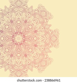 Circle lace hand-drawn abstract background. Ornament card. Ornamental round pattern, circle background with many details. Use as backdrop, greeting card
