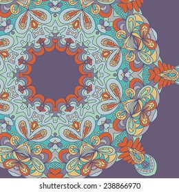 Circle lace hand-drawn abstract background. Ornament card. Ornamental round pattern, circle background with many details. Use as backdrop, greeting card