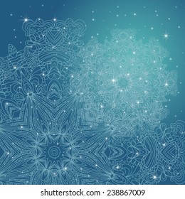 Circle lace hand-drawn abstract background. Ornament card. Ornamental round pattern, circle background with many details. Use as backdrop, greeting card