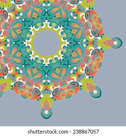 Circle lace hand-drawn abstract background. Ornament card. Ornamental round pattern, circle background with many details. Use as backdrop, greeting card