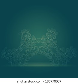 Circle lace hand-drawn ornament card. Use as backdrop, greeting card. Green color 