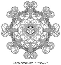 Circle lace ornament, round ornamental geometric doily pattern