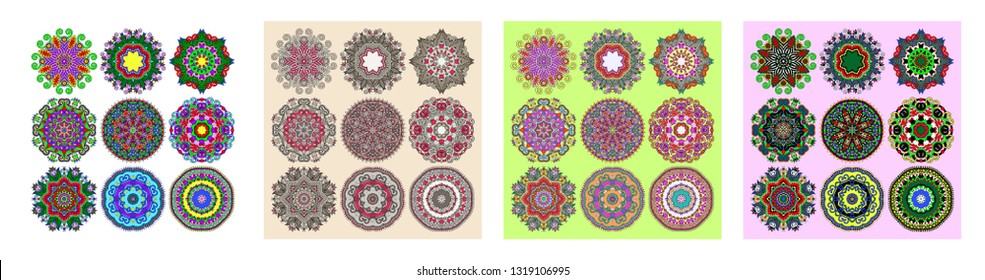 Circle lace ornament, round ornamental geometric doily pattern collection