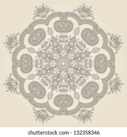 Circle lace ornament, round ornamental geometric doily pattern