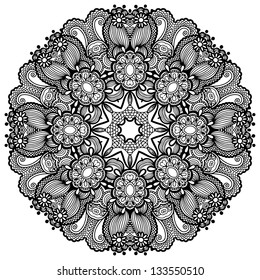 Circle lace ornament, round ornamental geometric doily pattern