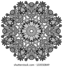 Circle lace ornament, round ornamental geometric doily pattern