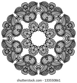 Circle lace ornament, round ornamental geometric doily pattern