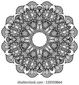 Circle lace ornament, round ornamental geometric doily pattern