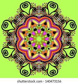 Circle lace ornament, round ornamental geometric doily pattern