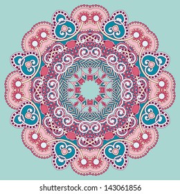 Circle lace ornament, round ornamental geometric doily pattern
