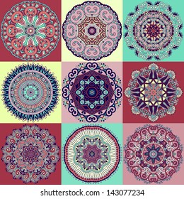 Circle lace ornament, round ornamental geometric doily pattern collection