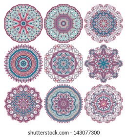 Circle lace ornament, round ornamental geometric doily pattern collection