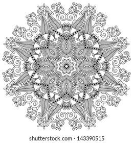 Circle lace ornament, round ornamental geometric doily pattern, black and white collection