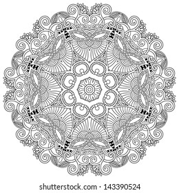 Circle lace ornament, round ornamental geometric doily pattern, black and white collection