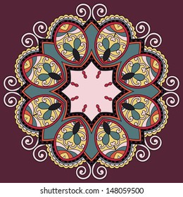 Circle lace ornament, round ornamental geometric doily pattern