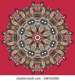 Circle lace ornament, round ornamental geometric doily pattern
