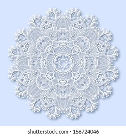 Circle lace ornament, round ornamental geometric doily pattern, christmas snowflake decoration