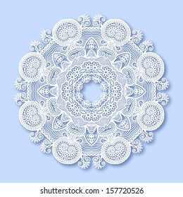 Circle lace ornament, round ornamental geometric doily pattern, christmas snowflake decoration