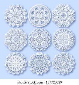 Circle lace ornament, round ornamental geometric doily pattern, christmas snowflake decoration