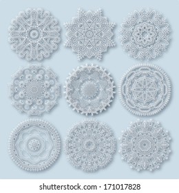 Circle lace ornament, round ornamental geometric doily pattern, christmas snowflake decoration