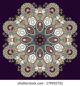 Circle lace ornament, round ornamental geometric doily pattern