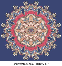 Circle lace ornament, round ornamental geometric doily pattern