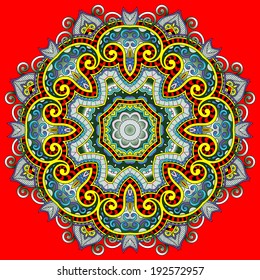 Circle lace ornament, round ornamental geometric doily pattern