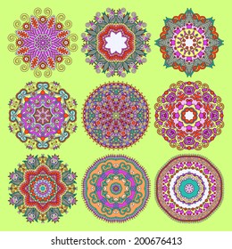 Circle lace ornament, round ornamental geometric doily pattern collection