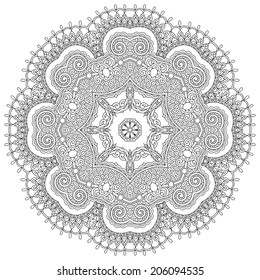 Circle lace ornament, round ornamental geometric doily pattern, black and white collection