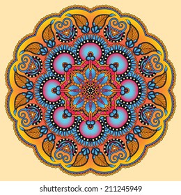 Circle lace ornament, round ornamental geometric doily pattern