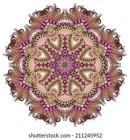 Circle lace ornament, round ornamental geometric doily pattern