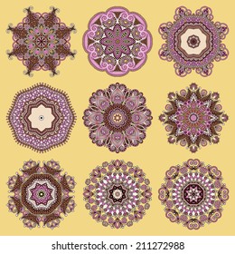 Circle lace ornament, round ornamental geometric doily pattern collection