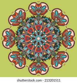 Circle lace ornament, round ornamental geometric doily pattern