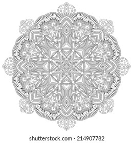 Circle lace ornament, round ornamental geometric doily pattern, black and white collection