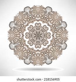 Circle lace ornament, round ornamental geometric doily pattern, vector illustration