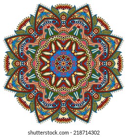 Circle lace ornament, round ornamental geometric doily pattern, vector illustration