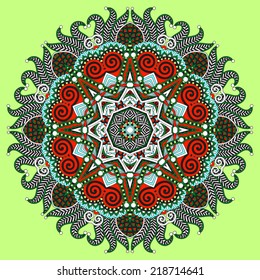 Circle lace ornament, round ornamental geometric doily pattern, vector illustration